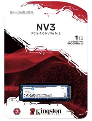 SSD 1TB Kingston Nv3, M.2 2280 PCIe, NVMe, Leitura 6000MB/s, Gravação 4000MB/s SNV3S/1000G