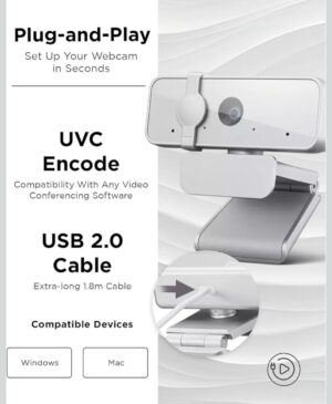 Webcam Lenovo 300 Full HD Com 2 Microfones Integrados 1080p 30fps USB Cinza Claro