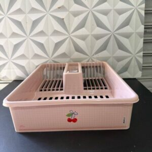 Escorredor de louça rosa de plástico plasútil cereja para prato talheres copo pote garfo faca grande de pia cozinha