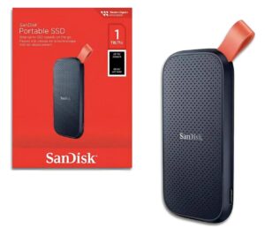 SSD Externo Portátil Sandisk, 1TB, USB, Leitura 800MB, Preto e Laranja SDSSDE301T00G26