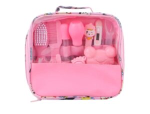 Kit Higiene 13 peças Cuidados Saúde Bebê Termômetro Recém Nascido Cor Rosa