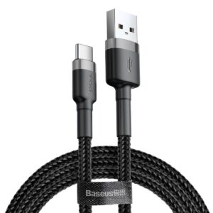 Cabo Rápido Usb Para Tipo- C Baseus Cafule Nylon 2a 2 Metros Cor Preto