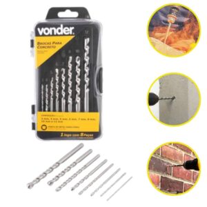Jogo de Brocas para Concreto 3 a 12mm com 8 Peças Ponta Metal Duro Vonder