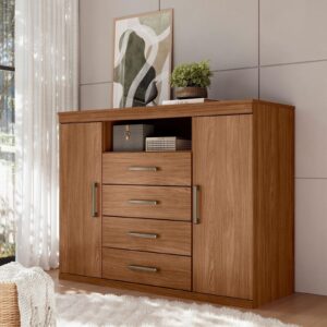 Cômoda para Quarto 2 Portas 4 Gavetas 1 Nicho Master Marrom/Jatoba