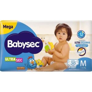 Fralda Descartável Bebê Infantil Babysec Ultrasec Mega Tamanho M com 38 unidades 5 a 9,5kg