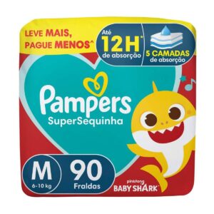 Fralda Descartável Pampers Supersequinha Tamanho M (6 a 10kg) 90 Unidades