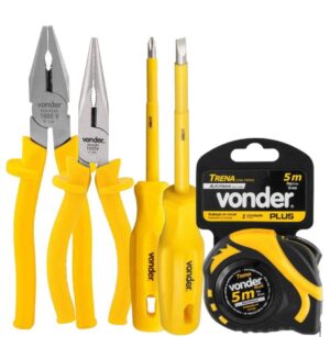 kit Ferramentas Alicates Fenda e philips + Trena 5m Vonder