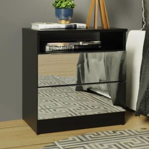 Mesa de Cabeceira Madesa 3227 2 Gavetas com Espelho - Preto