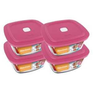 4 Pote Vidro Quadrado Facilita c/ Tampa Marmita 500ML Marinex