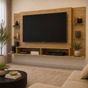 Painel TV até 60" com prateleiras de vidro Nairóbi Multimóveis Madeirado