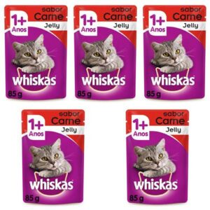 Ração Úmida Pedigree Whiskas Sachê Jelly Para Gatos Sabor Carne Kit Com 5 Unidades 85g