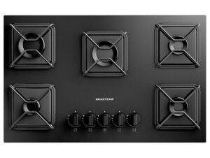 Cooktop 5 Bocas a Gás GLP Brastemp Mesa de Vidro Chama Simmer Preto Acendimento Automático BDD75BE