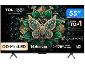 Smart TV TCL 55 Polegadas QD-Mini LED 4K C6K WiFi Bluetooth Google TV 4 HDMI 144Hz HDR10+ 55C6K