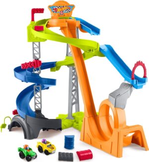 Conjunto de brinquedos de pista de corrida Fisher-Price Little People com 2 carros