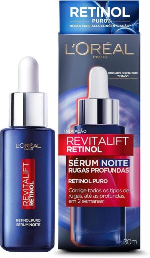 L'Oréal Paris Revitalift Sérum Facial Noturno com Retinol Puro, Corrige Rugas Profundas, Uniformiza o Tom da Pele, Melho