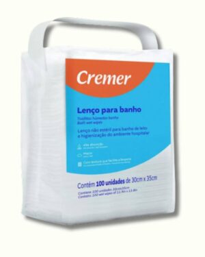 Lenço para Banho Cremer 100un Hipoalergênico Limpeza Rápida e Suave