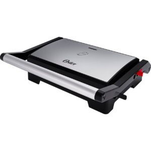 Sanduicheira Mini Grill Elétrico Oster Inox 2 em 1 com Chapas Ondulada e Lisa, Potência de 1000W e Abertura 180 OGRL230 220v