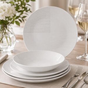 Jogo 6 Pratos Fundo Redondo Jantar Tramontina Porcelana Decorada Mesa Posta Sofisticada Premium 22cm
