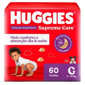 Fralda Infantil Huggies Supreme Care Pants G com 60 unidades