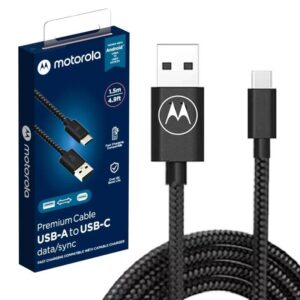 Motorola - Cabo Premium Trançado Original USB-A USB-C - 150cm - Super Resistente - Moto G47 G17 G15 G35 G34 G14 G55 G54