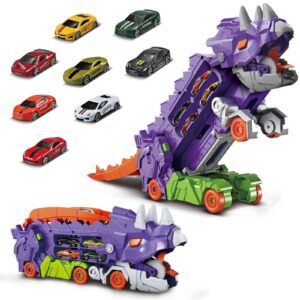 Caminhão Dinossauro Pista de Carrinho Infantil Maleta para 18 Carrinhos