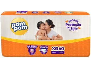 Fralda Descartável Bebê Pom Pom Derma Protek Proteção De Mãe Tamanho XG 12 a15 KG 60 Tiras