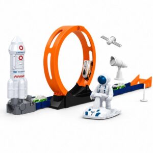 Pista Looping 360 Espacial Foguete Astronauta Rover Satélite Telescópio Carrinhos Lançador Mecânico Sem Pilha Pista